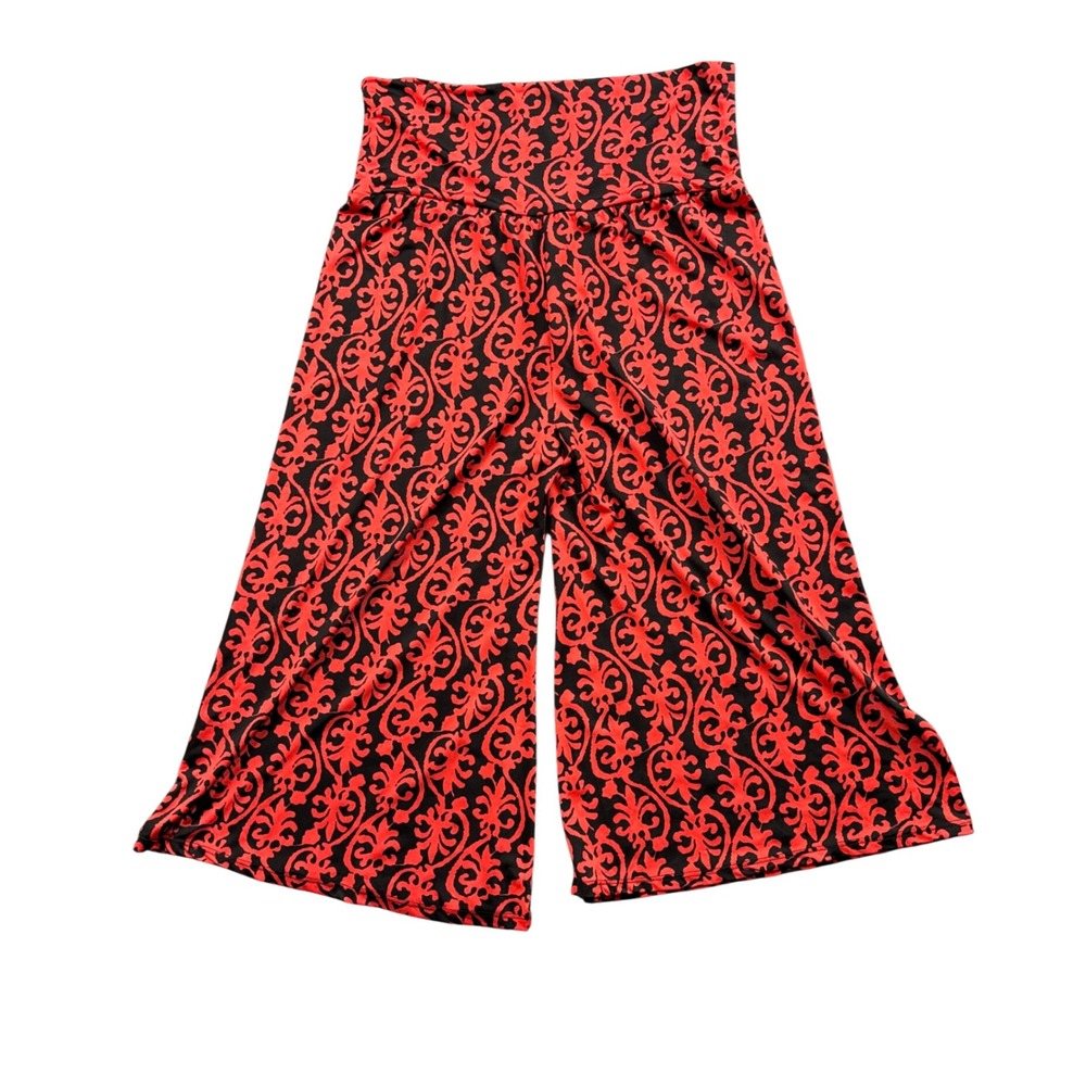 Superline‎ Palazzo Pants Womens XL Red Black Damask Boho Goth Wide Leg Y2K